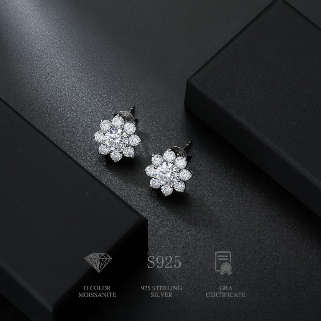 NoName - Blooming Moissanite Halo Earrings