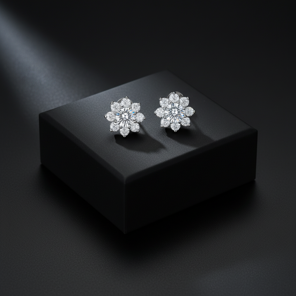 NoName - Blooming Moissanite Halo Earrings