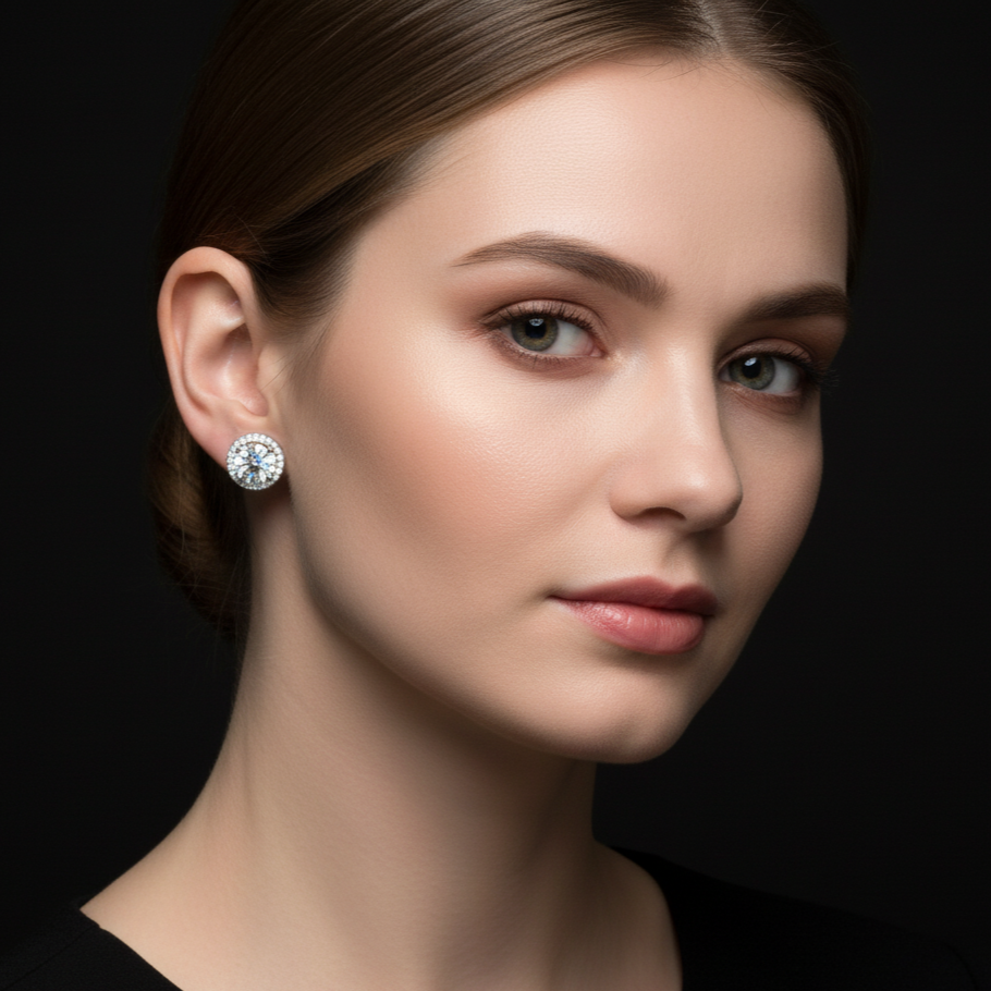 NoName - Round Halo Stud Earrings